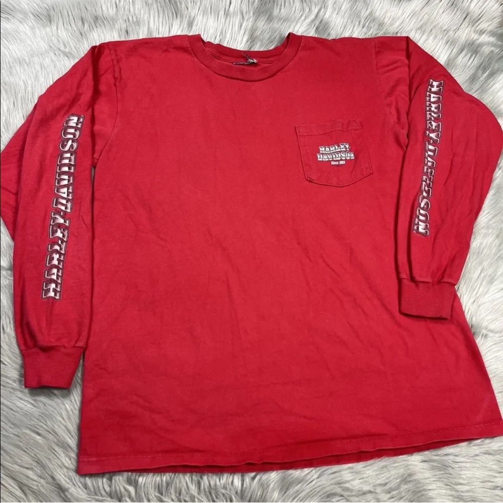 Vintage 2003 Harley Davidson Red Long Sleeve Pocket Shirt Butte Montana